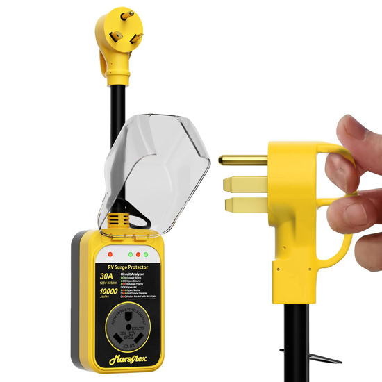 Picture of Marsflex Rv Surge Protector, 30amp Rv Circuit Analyzer, 10000 Joules Surge Guard Protection with Waterproof Cover, LED Display, rv Voltage Protector for Camper, Travel Trailers, Motorboat, yellow