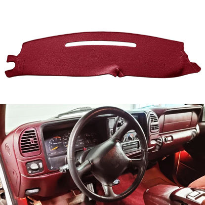 Picture of Dash Cover Custom Fit for 1997-2000 Chevy Chevrolet Silverado/GMC Sierra C1500 C2500 C3500 K1500 K2500 K3500, 1997-99 GMC Yukon/Chevy Tahoe Suburban, Dashboard Mat Pad(97-98, Maroon) Y57