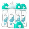 Picture of YOHKOH Natural Glass Baby Bottle with Natural Response Nipple, Newborn Anti-Colic Baby Bottles, Wide Neck Mushroom Cap Baby Bottle, Clear (8.8ounce (Pack of 4), Blue2)