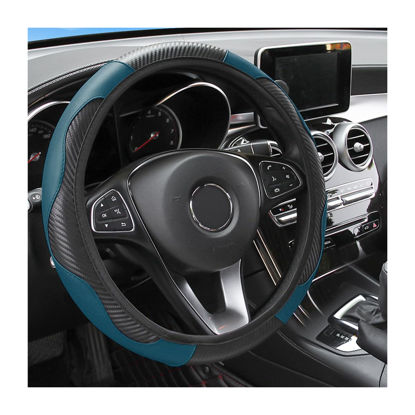 Picture of Fekey&JF Car Steering Wheel Cover, Universal Microfiber PU Leather Elastic 15 inch Stitching Color Anti-Slip Steering Wheel Protector, Auto Interior Protection Accessories for Men Women (Dark Green)
