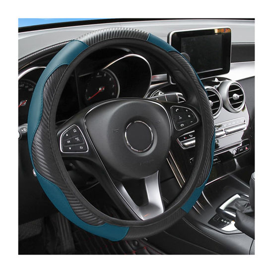 Picture of Fekey&JF Car Steering Wheel Cover, Universal Microfiber PU Leather Elastic 15 inch Stitching Color Anti-Slip Steering Wheel Protector, Auto Interior Protection Accessories for Men Women (Dark Green)