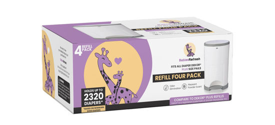 Picture of Refills Compatible with DEKOR PLUS Diaper Pail Refills | 4 Pack | Diaper Pail Odor Eliminator| Fresh Powder Scent | Each Diaper Bag Refill Holds up to 2320 Diapers | Diaper bin refill