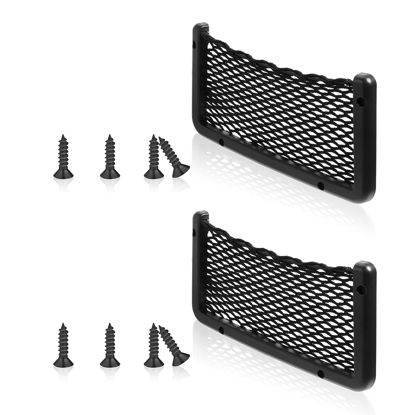 Picture of 4 Pcs ABS Plastic Frame Car Storage Net Bag Phone Car Mesh Net Holder RV Storage Boat Cargo Pocket Organizer Framed Mesh Net Pocket with Screws for Auto RV Net (4, 9 x 4.3 Inch)