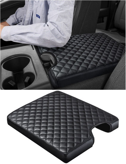 Picture of Sinvanho Center Console Cover for Ford F150 F250 F350 F450 F550 2015-2024 with 40/20/40 Jump Seat, PU Leather Middle Console Cover Armrest Seat Box Lid Protective Cover