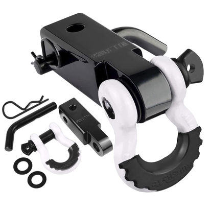 Picture of AUTOBOTS Tow Hitch Receiver 2", 45,000 Lbs Break Strength Heavy Duty Receiver with 5/8" Screw Pin, 3/4 Shackle, Towing Accessories for Vehicle Recovery Off-Road White&Black