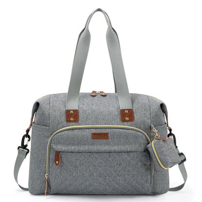 Picture of Tuwubi Diaper Bag Tote,Diaper Bag backpack with Pacifier Case Large Travel Diaper Tote for Mom and Dad Multifunction Large Baby Bag - Light Grey