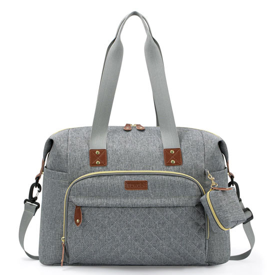 Picture of Tuwubi Diaper Bag Tote,Diaper Bag backpack with Pacifier Case Large Travel Diaper Tote for Mom and Dad Multifunction Large Baby Bag - Light Grey
