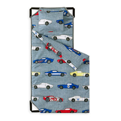 Picture of Wake In Cloud - Nap Mat with Pillow for Kids Toddler Boys Girls, Fit Preschool Daycare Sleeping Cot with Elastic Corner Straps, Sports Race Cars Supercars on Gray Grey, 100% Soft Microfiber