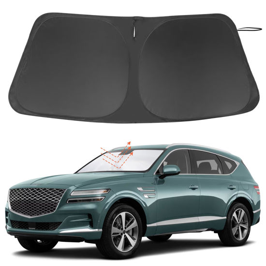 Picture of Windshield Sun Shade Custom Fit for 2021 2022 2023 2024 2025 Genesis GV80 Accessories Foldable Sunshade Sun Blocker Protect Car from Sun Rays & Heat Damage Keep Car Cooler