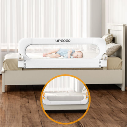 Picture of UPGOGO Folding Bed Rail for Toddlers,Safety Baby Bed Rail Guard,Kid Bed Rail with Reinforced Anchor Safety System,Bed Rail for Baby Fit Bunk,Full Size,Queen,King,Twin(White,59"x23.6")