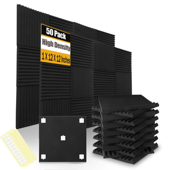 Picture of 50 Pack Acoustic Foam Panels 1" X 12" X 12" Wedge Soundproof Studio Foam for Walls Sound Absorbing Panels Sound Insulation for Studio (50 Pack, Black)