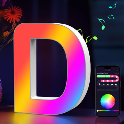 Picture of Light Up Letters Marquee Letter - Music Sync RGB Color Changing LED Letter Lights Letter Logo Game Lights for Girls Women Party Birthday Christmas Valentine's Day Wall Desktop Decoration (MRGB-D)