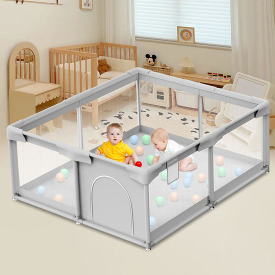 Picture of Besuhot Baby Playpen for Toddler, Large Playpen for Babies 50" × 50" Baby Fence Playards, Kids Safety Play Pen Area for Indoor & Outdoor (Grey)