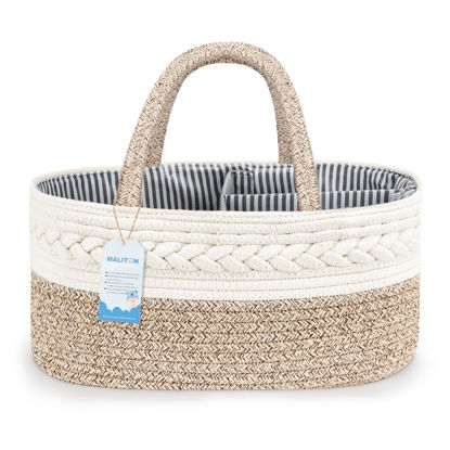 Picture of Maliton Extra Large Baby Diaper Caddy Organizer, Cotton Rope Nursery Basket, Portable Diaper Organizer for changing table, Car, Diaper Storage Organizer for Baby Stuff, Baby Shower Gifts for Newborn