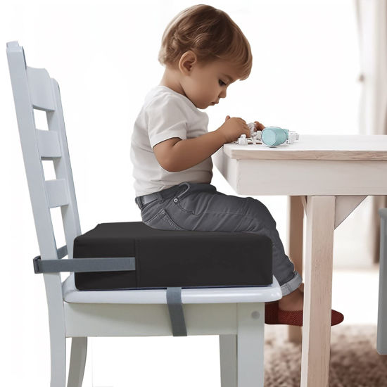Picture of Eiury Booster Seat for Dining Table, PU Anti-Scratch Easy Cleaning Kids Toddler Booster Seat for Table, Portable Increasing Booster Cushion with Non-Slip Bottom and Adjustable Elasticity Straps