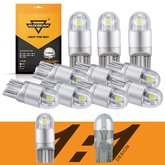 Picture of Auxbeam 194 LED Bulbs White, Super Bright 168 T10 W5W 2825 LED Light Bulbs 6000K 3030 Chips LED Replacement Bulb for License Plate Lights, Dome Map Light, Courtesy Light Bulbs 10 Pack