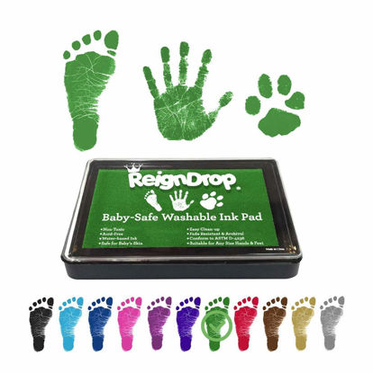 Picture of ReignDrop Ink Pad For Baby Footprint & Handprint - Creates Impressive Long Lasting Keepsake Stamp for Infant & Kids. Smudge Proof, Easy to Wipe Off Skin, Safe Gentle Acid Free(Green)
