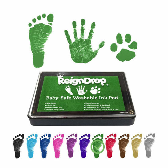 Picture of ReignDrop Ink Pad For Baby Footprint & Handprint - Creates Impressive Long Lasting Keepsake Stamp for Infant & Kids. Smudge Proof, Easy to Wipe Off Skin, Safe Gentle Acid Free(Green)