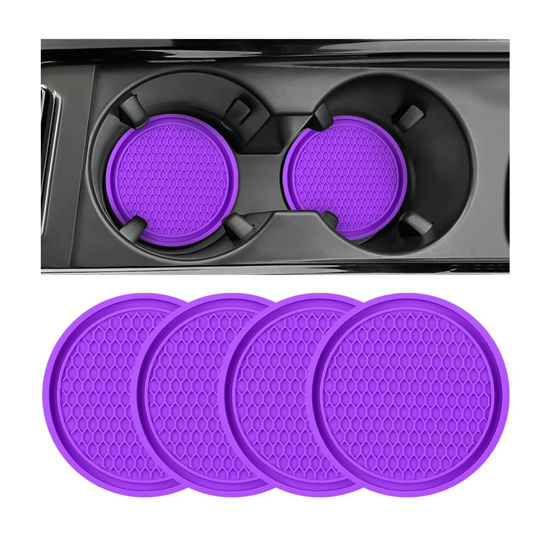 Picture of Car Cup Holder Coaster, 4 Pack Non-Slip Insert Coasters, Universal Durable Auto Cup Mat, 2.75 Inch Flexible Silicone Pad for Car Interior, Vehicle Accessories for Men and Women
