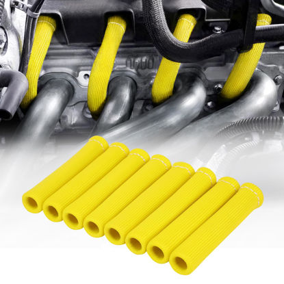 Picture of SHINEHOME 2500° Spark Plug Heat Shield Sleeve for 8PCS Spark Plug Wire Boots Ls1/Ls2 Sbc Bbc 350 454 Spark Plug Wire Heat Sleeve (Yellow)