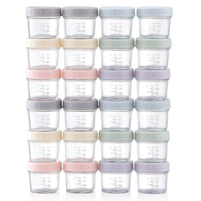 Picture of VITEVER 24-Pack Glass Baby Food Storage Containers - 4 oz Baby Food Storage Jars With Lids, Baby Food Maker, Microwave, Dishwasher & Freezer Safe