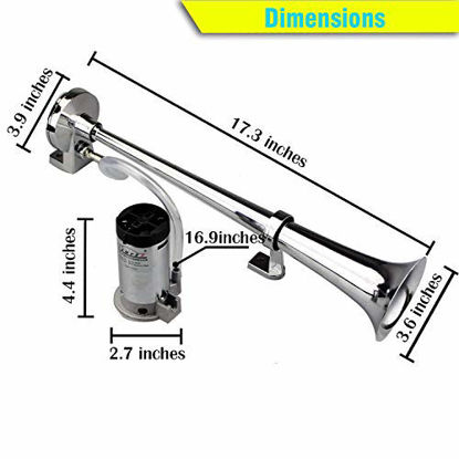 Picture of GAMPRO 12V 150db Air Horn, 18 Inches Chrome Zinc Single Trumpet Truck Air Horn with Compressor for Any 12V Vehicles Trucks Lorrys Trains Boats Cars