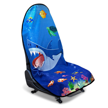 Picture of DECKALY Waterproof Sweating Car Seat Cover for Post Gym Workout, Running, Swimming, Beach and Hiking, Universal Fit Non-Slip Bucket Seat Protector for Cars SUV Trucks, Machine Washable (Ocean)