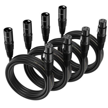 Picture of NUOSIYA XLR Cable 15 Ft 4 Packs,Microphone Cables,Premium Balanced Microphone Mic Speaker Cable with 3-Pin XLR Male to Female DMX Cable,Black