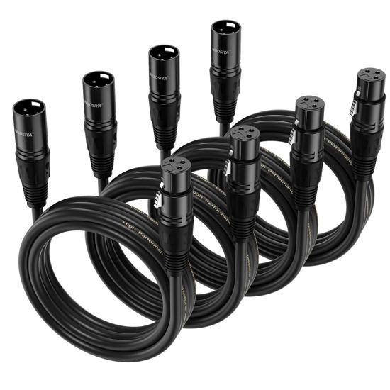 Picture of NUOSIYA XLR Cable 15 Ft 4 Packs,Microphone Cables,Premium Balanced Microphone Mic Speaker Cable with 3-Pin XLR Male to Female DMX Cable,Black