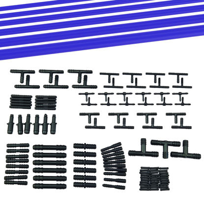 Picture of Ucreative 1/8" 5/32" 3/16" 1/4" 5/16" 3/8" High Performance Automotive Silicone Vacuum Tubing Hose line Kit 6PCS 5FT with 113PCS Nylon Connectors (Blue)