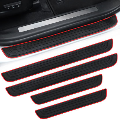 Picture of SINGARO Car Door Threshold Protection, 4PCS Door Edge Step Dust Shield Cover, Door Width 23.6x1.96inch Car/SUV Universal Rubber Scratch Resistant Exterior Accessories (Red borde)