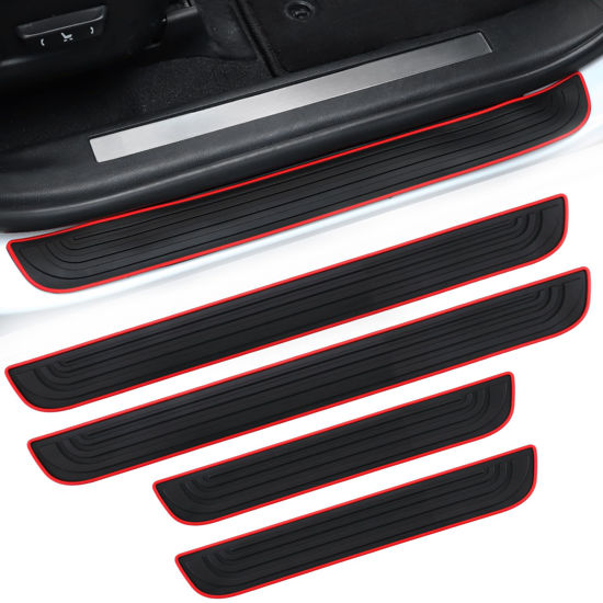 Picture of SINGARO Car Door Threshold Protection, 4PCS Door Edge Step Dust Shield Cover, Door Width 23.6x1.96inch Car/SUV Universal Rubber Scratch Resistant Exterior Accessories (Red borde)