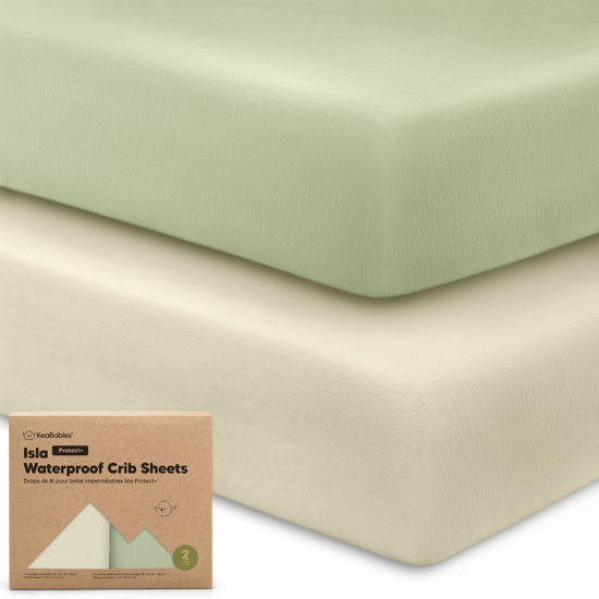 Picture of 2-Pack Waterproof Crib Sheets for Boys, Girls - Viscose Derived from Bamboo Crib Sheets Neutral, Crib Mattress Protector Sheet, Soft Toddler Bed Sheets, Fitted Baby Crib Sheets Girl, Boy (Avocado)