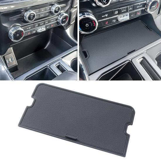Picture of Upgrade Center Console Organizer Compartment Cover for 2021-2024 2025 Ford F150 Accessories Interior Hidden Panel Secret Pocket Lid USB Hole (Fits into The Open Pocket in Front of The Shifter)