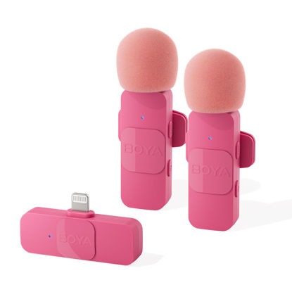 Picture of BOYA Wireless Lavalier Microphone for iPhone iPad Phone Omnidirectional External Mini Lapel Lightning Microphone for iPhone Clip-On Mic for Video Recording Podcast YouTube Live Streaming (Pink)