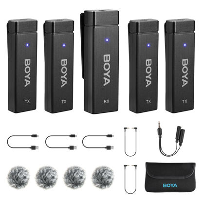 Picture of BOYA by-W4 Wireless Lavalier Microphones for Cameras Camcorder DSLR Computer, 7H Battery Life, 98ft Transmission, Wireless Lapel Mic for Video Recording Vlog Live Streaming