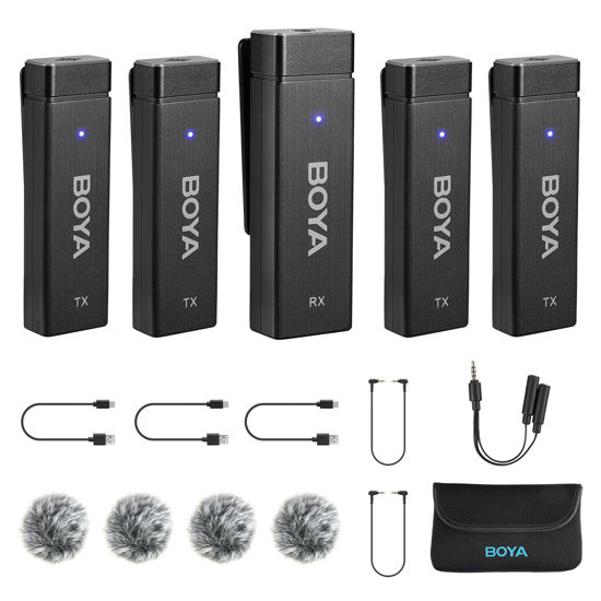 Picture of BOYA by-W4 Wireless Lavalier Microphones for Cameras Camcorder DSLR Computer, 7H Battery Life, 98ft Transmission, Wireless Lapel Mic for Video Recording Vlog Live Streaming