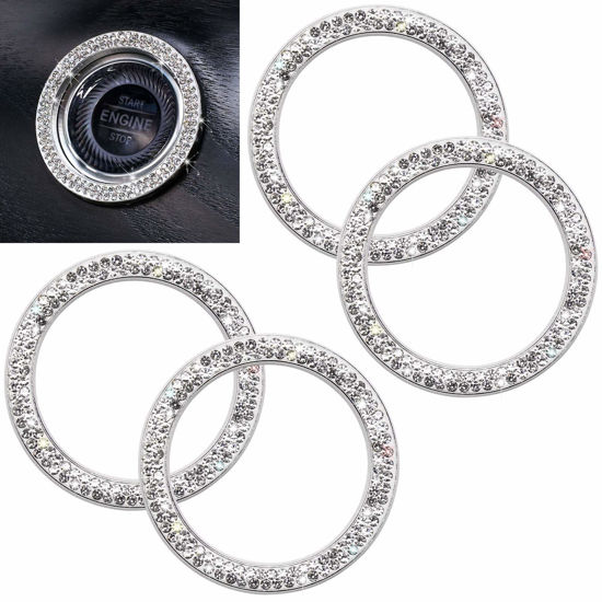 Picture of ToBeQueen Push to Start Button Cover 4Pcs Car Bling Ring for Auto Engine Start Stop Bling Car Decor for Women Girl Diamond Rhinestone Rings Stickers,Bedazzled Car Accessories