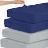 Picture of Stretchy Crib Sheets for Boys or Girls, 4 Pack Baby Crib Sheets Fitted for Standard Crib and Toddler Mattress 52" x 28", Soft and Breathable Fitted Crib Sheets Neutral, Grey & Navy Blue