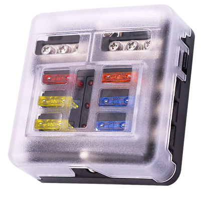Picture of 6 Way Fuse Block,12V Blade Fuse 6 Circuit ATC/ATO Waterproof Fuse Box Holder with LED Indicator Waterpoof Cover for 12V/24V Automotive Truck Boat Marine RV Van Vehicle