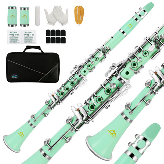 Picture of EASTROCK Clarinet Bb Flat 17 Nickel Keys Green Beginner Clarinet for Student with 2 Barrels Hard Clarinet Cas and Clarinet Cleaning Kit.
