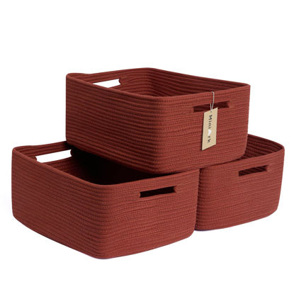 Picture of MiniArk Large Storage Baskets for Shelves, Closet Organizers and Storage Bins for Clothes Blanket Towels, Baby Nursery, Toy Baskets Box, Woven Rope Baskets, 17 x 13 x 7.5”, 3 Packs Oxide Red