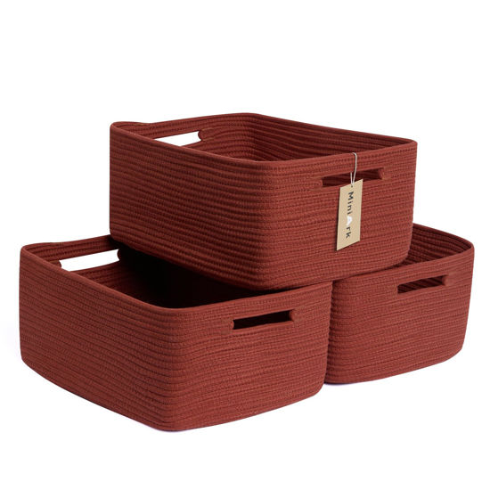 Picture of MiniArk Large Storage Baskets for Shelves, Closet Organizers and Storage Bins for Clothes Blanket Towels, Baby Nursery, Toy Baskets Box, Woven Rope Baskets, 17 x 13 x 7.5”, 3 Packs Oxide Red