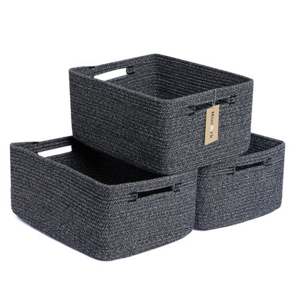 Picture of MiniArk Large Storage Baskets for Shelves, Closet Organizers and Storage Bins for Clothes Blanket Towels, Baby Nursery, Toy Baskets Box, Woven Rope Baskets, 17 x 13 x 7.5”, 3 Packs Dark Gray