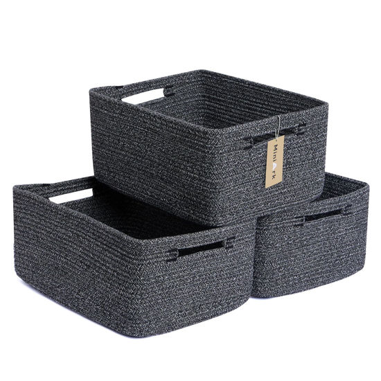 Picture of MiniArk Large Storage Baskets for Shelves, Closet Organizers and Storage Bins for Clothes Blanket Towels, Baby Nursery, Toy Baskets Box, Woven Rope Baskets, 17 x 13 x 7.5”, 3 Packs Dark Gray