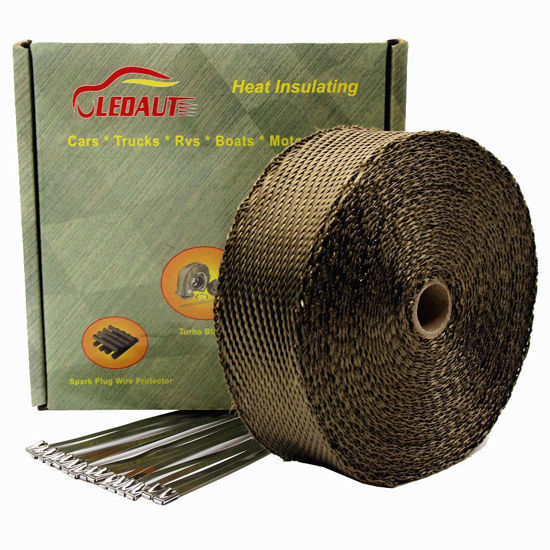 Picture of LEDAUT 2"x 50' Twill Weave Motorcycle ATV Titanium Exhaust Heat Shield Wrap with 11.8" Locking Ties (Pack of 15)