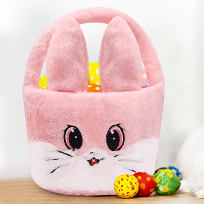 Picture of Easter Basket for Kids, Easter Baskets with Handle for Easter Eggs Hunting, Easter Basket Cute Pink Bunny Bags, Easter Theme Party Favor Easter Gifts for Girls Boys (Pink)