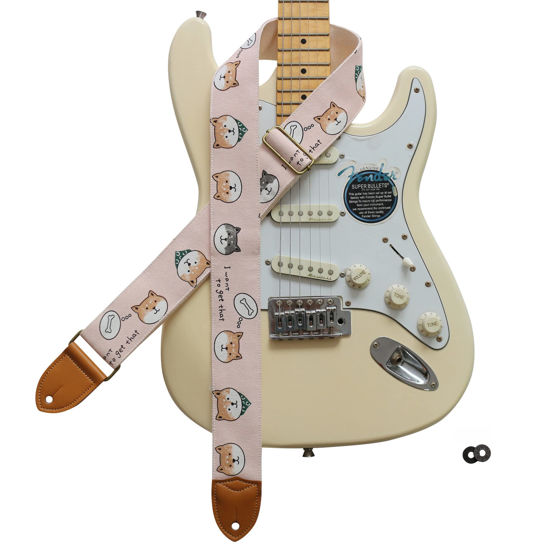 Picture of MUSIC FIRST Original Design, 2 inch width (5cm), Vintage Ukiyoe Style Pink Canvas Shiba Inu Electric Guitar Strap Bass Strap (Shiba Inu)