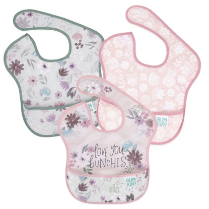 Picture of Bumkins Bibs for Girl or Boy, SuperBib Baby and Toddler for 6-24 Months, Essential Must Have for Eating, Feeding, Baby Led Weaning Supplies, Mess Saving Catch Food, Fabric 3-pk Floral and Lace