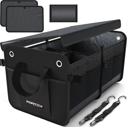 Picture of FORTEM SUV Trunk Organizer, Car Organizer, Collapsible Multi-Compartment Storage Bag for Car Accessories for Women Men, Non Slip Bottom, Adjustable Straps, Foldable Cover 50L (Standard, Black)